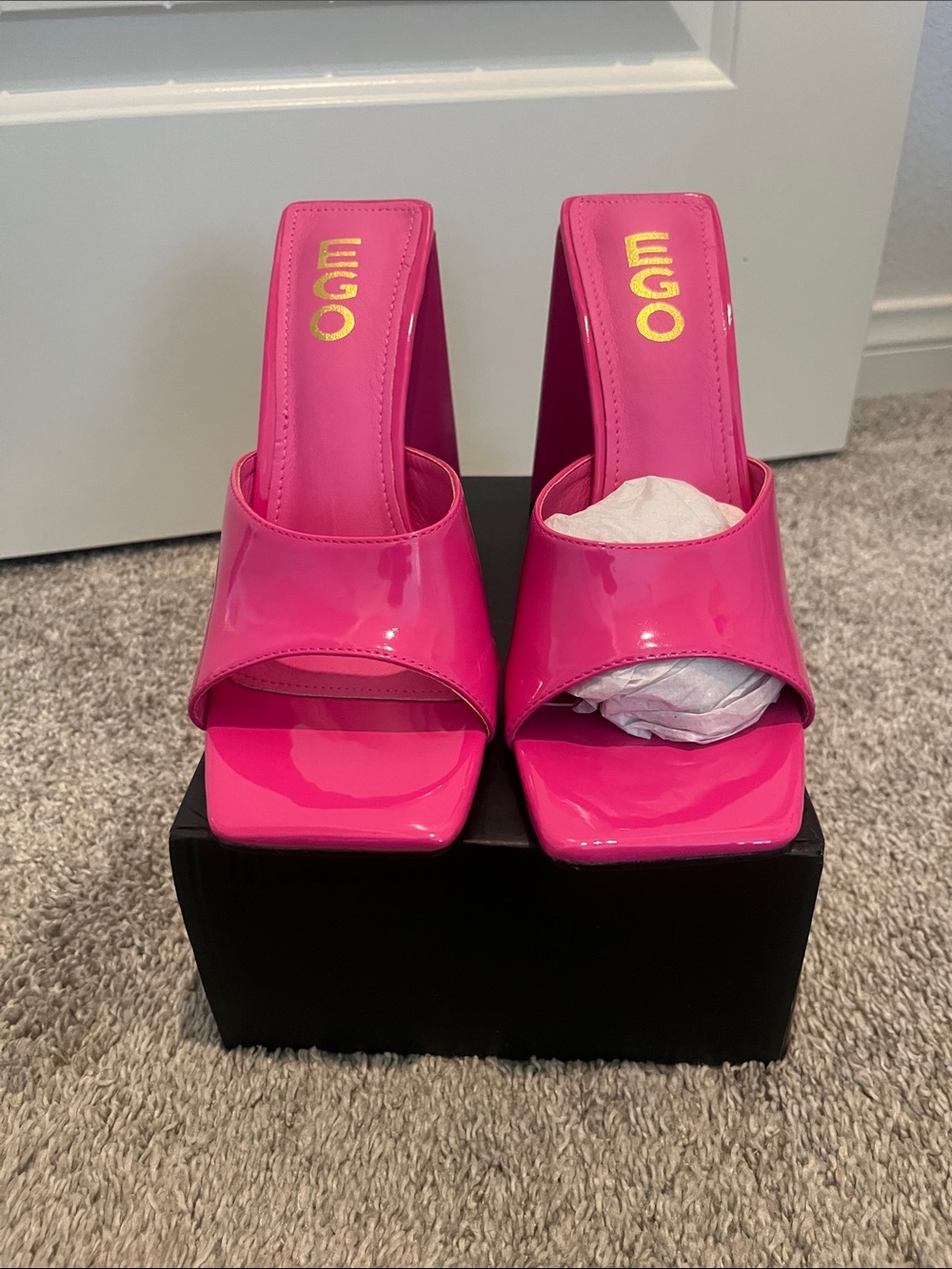 EGO Hot Pink Patent Slide Mules with Block Heel